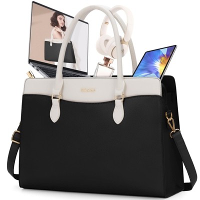 Laptop Bag for Women 15 Inch Waterproof PU Leather Work Tote Bags Large Laptop Purse for Women Professional Womens Briefcase Computer Bags