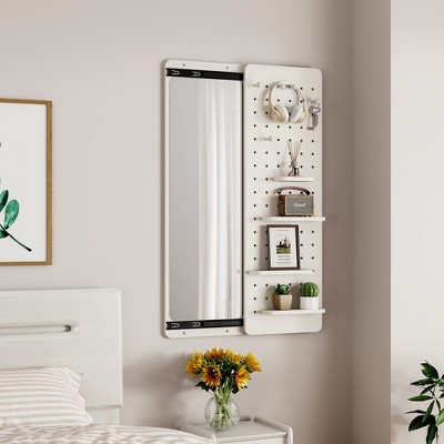 JUJABU Wall Mounted Full Length Mirror with Shelf & Hook, Multifunctional Design for Bedroom, Living Room, Entrance (47.6x15.7in)