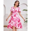 Women's Maternity Dress Floral V Neck Short Puff Sleeve Swing Maxi Dresses Casual for Photoshoot Baby Shower - 2 of 4
