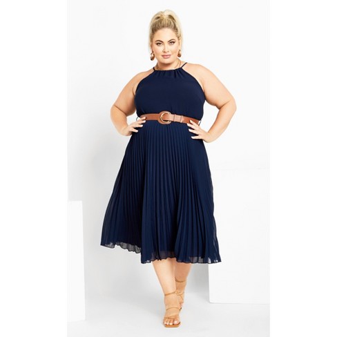 Women's Plus Size Halter Pleat Dress - Navy | City Chic : Target