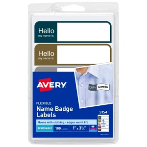 Avery Flexible Printable Name Tags, 1" x 3.75", Assorted Colors, 100 Removable Name Badges (05154) - 1 of 4