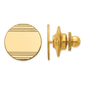 Black Bow Jewelry 14K Yellow Gold Striped Round Disc Lapel or Tie Pin, 13mm - 1 of 3