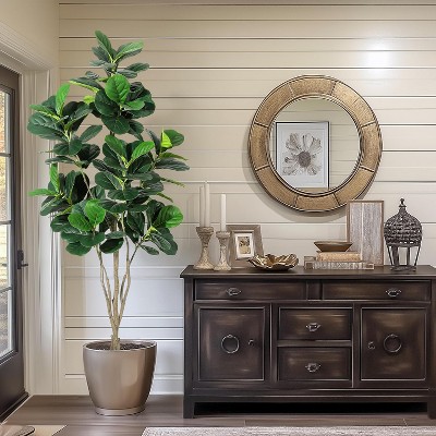 Artificial Tree, Faux Fiddle Leaf Fig Tree, Tall Ficus Tree Artificial for Home, Fake Lyrata Fig Plants Green Tree with Pot for Indoor Outdoor