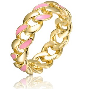 Guili 14K Gold Plated Chunky Chain Ring with Pink Enamel – A Bold and Stylish Statement Piece for Teens and Young Adults, Available in Sizes 6-8. - 1 of 3
