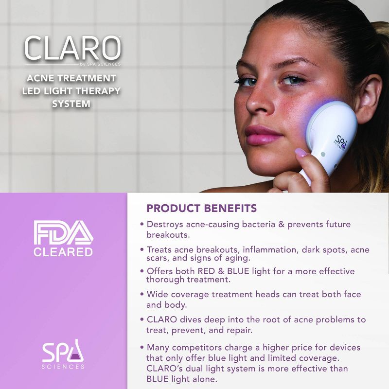 Spa Sciences CLARO FDA-Cleared RED/BLUE LED Acne Treatment Device, 4 of 19