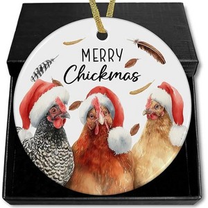 Lomsoe Funny Chicken Coop Rooster Christmas Ceramic Ornaments Decor Rooster Gift Farmhouse Rustic Farm Animal Christmas Tree Haning Ornaments 3x3 Inch - 1 of 4