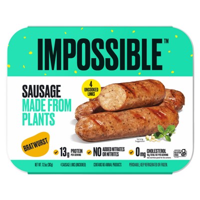 Impossible Plant Based Bratwurst Sausage Links - 13.5oz/4ct : Target