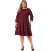 Agnes Orinda Women's Plus Size Crew Neck 3/4 Sleeve High Waist Button Decor Office Casual A Line Midi Dress with Zipper - 3 of 4