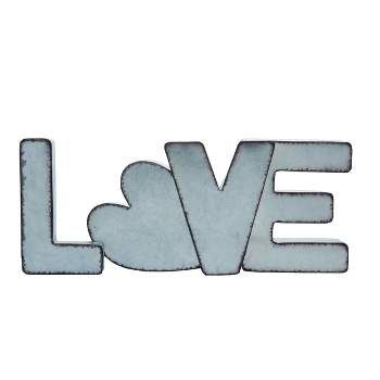 Transpac Metal 17.75 in. Silver Valentines Day Love with Leaning Heart Block Decor
