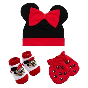 Disney Minnie Mouse Newborn Baby Boys’ Hat, Socks, and Mitten Take Me Home Layette Gift Set - 1 of 4