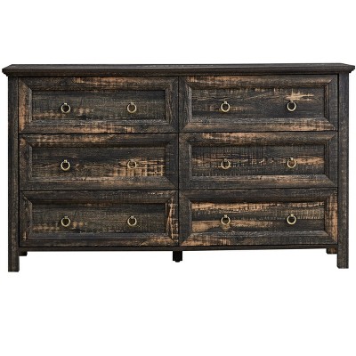 VYNXARIA Farmhouse 6 Drawers Dresser for Bedroom, Wood Rustic Wide Chest of Drawers, Storage Dressers Organizer,Dark Rustic Oak