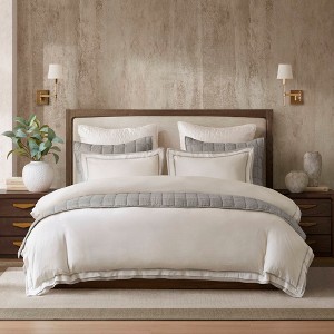 Harbor House 3Pcs Solid Color Linen Blend Duvet Cover Set, Luxury Hotel Collection Style Double Flange Premium Touch Bedding - 1 of 4
