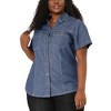 Agnes Orinda Women's Plus Size Short Sleeve V Neck Chest Pocket Solid Button Down Shirts - 2 of 4