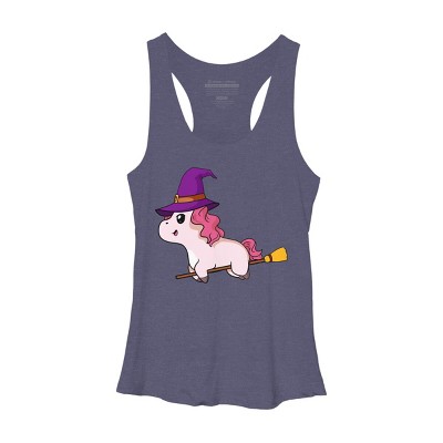 Women's Design By Humans Witch Unicorn Halloween T Shirt By thebeardstudio Racerback Tank Top