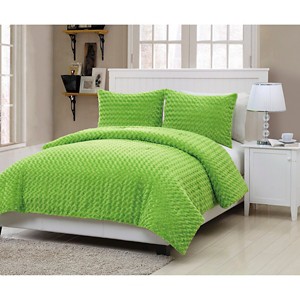 Green Victoria Classics Rose Faux Fur Comforter Set Full 3pc - VCNY
