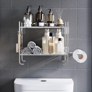 2-Tier Over Toilet Bathroom Organizer with Paper Holder, No Drilling Toilet Shelf Rack and Stand, Bathroom Organizer - 1 of 3