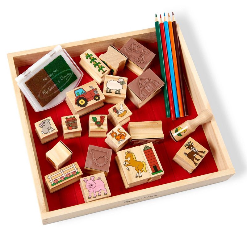 Melissa &#38; Doug Stamp-a-Scene Wooden Stamp Set: Farm - 20 Stamps, 5 Colored Pencils, and 2-Color Stamp Pad, 4 of 10
