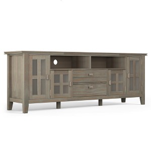 72" Solid Wood Transitional TV Media Stand with Flip Down Drawer, Pull Out Drawer and Tempered Glass Doors for Living Room and Bedroom - 1 of 4