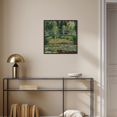 Monet Japanese Footbridge Green and Black Canvas Print, 21" x 21"
