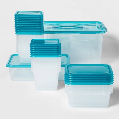 teal plastic storage bins