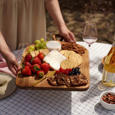 Large Acacia Wood Rectangular Serving Board with Built-In Handle