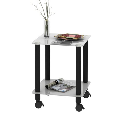 Syemin Square Side Table Set, Two-Layer Coffee Table with Tempered Glass Top for Modern Living Room, Clear, 15.75"*15.75"*19.45"