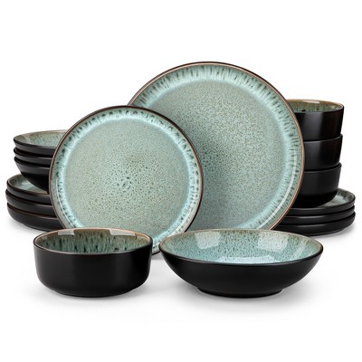 vancasso 16 Piece Set Of Matte Colored Glaze+Kiln Change Glaze Dark Green Ceramic Tableware Set Serving 4 People