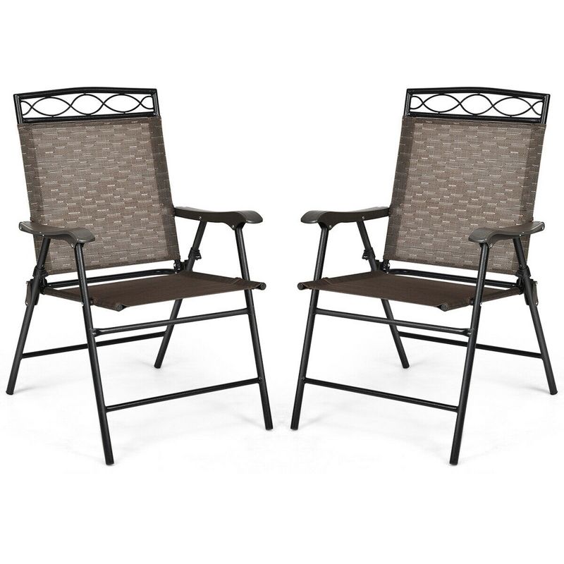 Costway 2PCS Folding Chairs Patio Garden Outdoor w/ Steel Frame Armrest Footrest, 1 of 10