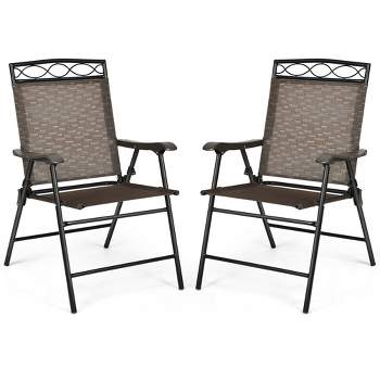 Costway 2PCS Folding Chairs Patio Garden Outdoor w/ Steel Frame Armrest Footrest