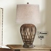 Possini Euro Design Modern Table Lamp with USB and AC Power Outlet Workstation Charging Base 28" Tall Bronze Fabric Drum Shade Living Room - image 2 of 4