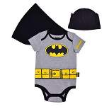Batman Baby Boy's Batman Graphic Printed Bodysuit, Cape, and Infant Hat Coordinates Set for infant