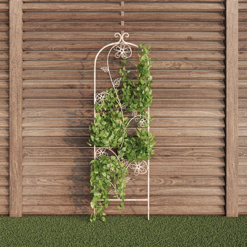 Garden Trellis- For Climbing Plants- Decorative Flower Stem Metal Panel-For Vines, Roses, Vegetable Plants & Flowers by Pure Garden (Antique White), 1 of 6