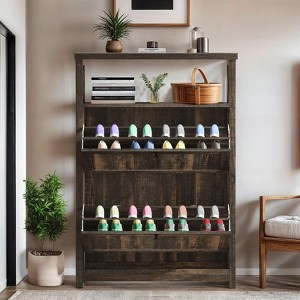 Farmhouse Shoe Cabinet with 2 Flip Drawer with Open Shelves for Entryway - 1 of 4