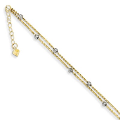 Black Bow Jewelry 14k Two-Tone Gold 2 Strand Spiga and Mirror Bead Anklet, 9 Inch