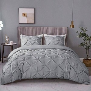 Set of 3 Grey Queen Duvet Cover, Luxurious Pinch Pleated with Zipper Corner Ties, 100 Microfiber, 120g Pintuck Set - 1 of 4
