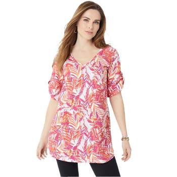 Roaman's Women's Plus Size Cotton Slub Lace Tunic - 3x, Pink : Target
