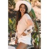 Amaryllis Women’s Mixed Print Long Sleeve V-Neck Blouse with Dot and Leaf Pattern Balloon Sleeves - 2 of 4