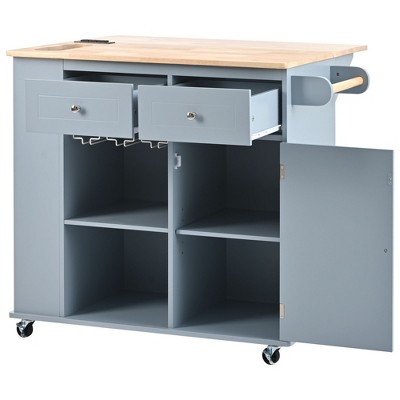 NicBex 2 Drawer Rolling Kitchen Island Cart with 1 Cabinet and 2 Open Shelves,Kitchen Island on Wheels with Rack,Island Table for Kitchen