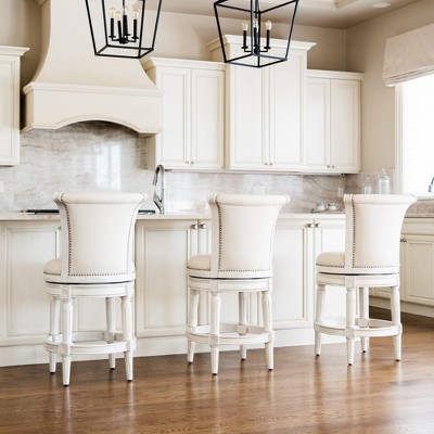 White Oak Swivel Counter Stool with Leather Upholstery