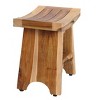 HomeRoots Compact Curvilinear Teak Shower Outdoor Bench With Shelf In Natural Finish - 3 of 4