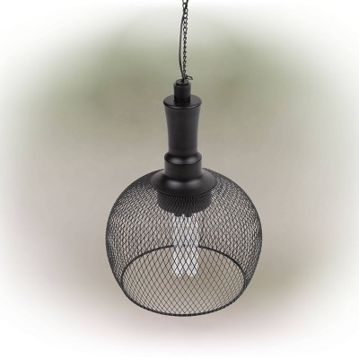10" Black Solar Hanging Mesh Glass Lantern with LED Lights