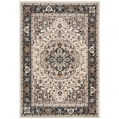 Cream and Navy Floral Rectangular Area Rug, 12' x 15'