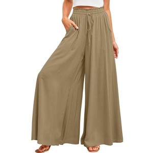 Coolmee Flowy Wide Leg Palazzo Pants for Women Dressy Casual Elastic Waist Lounge Long Trousers with Pocket - 1 of 4