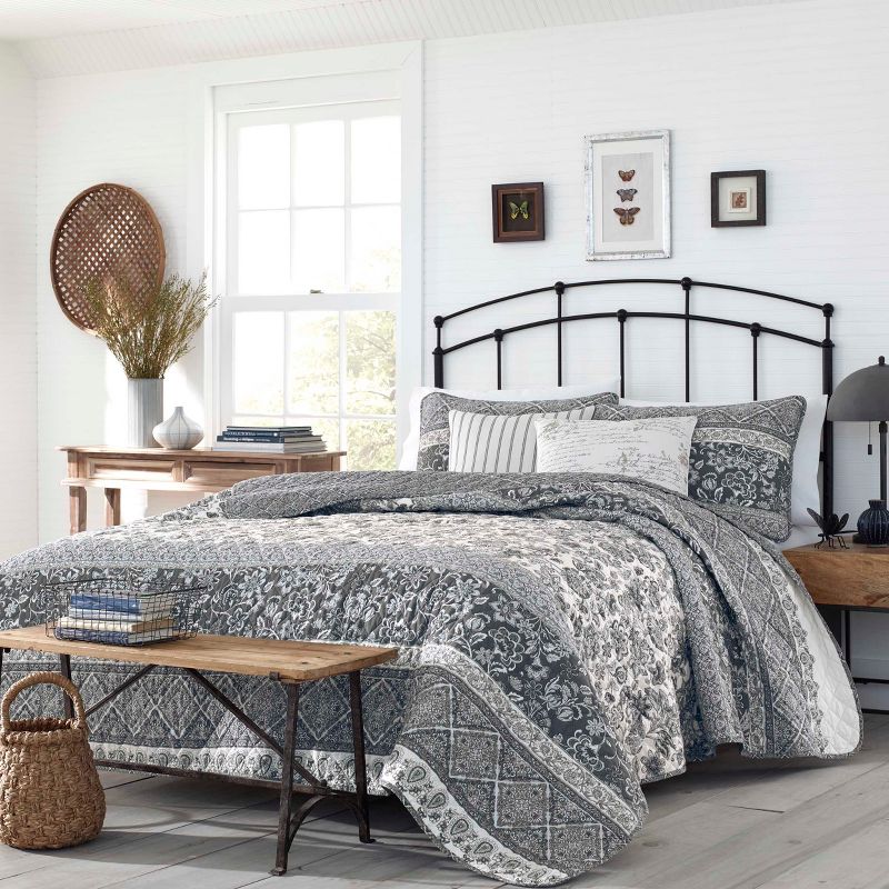 Abbey Reversible Quilt Set Gray - Stone Cottage, 1 of 12