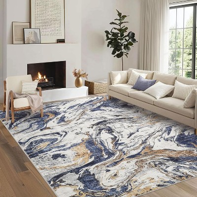 Machine Washable Runner Rug – Non-Slip Low Pile Foldable Soft Modern Abstract Carpet for Entryway Bathroom Laundry Room.