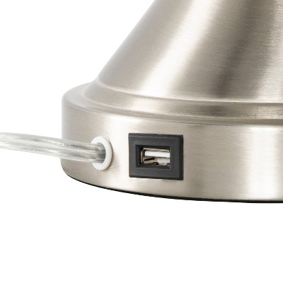 Flint 30" Brushed Nickel Table Lamps with Gray Linen Shades and USB Ports - Set of 2