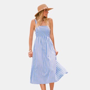 Women's Blue & White Striped Midi Dress with Tie Back - Cupshe - 1 of 4