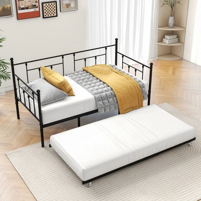 NicBex 77.7" Morden Day Bed Twin Daybed with Trundle Metal Frame Sleeper Sofa with Flexible Bed for Living Room, Black