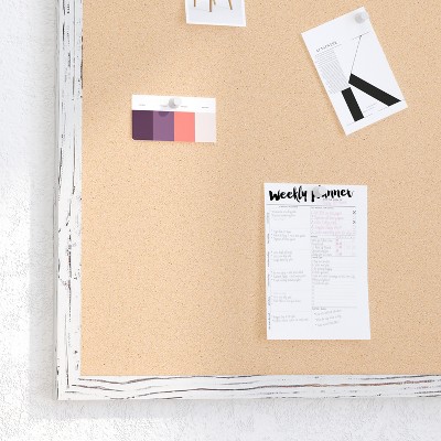 Whitewashed Wooden Frame Cork Display Board with Push Pins