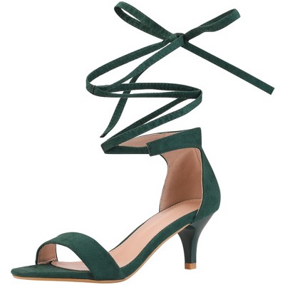 Perphy Women's Open Toe Kitten Heels Lace Up Dress Sandals